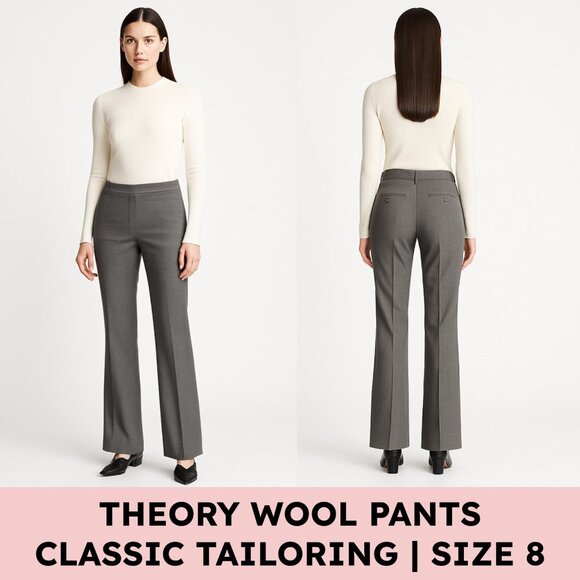 Theory Wool Blend Bootcut Pants Quiet Luxury Minimalist Tailored Gray Size 8 - Picture 1 of 17